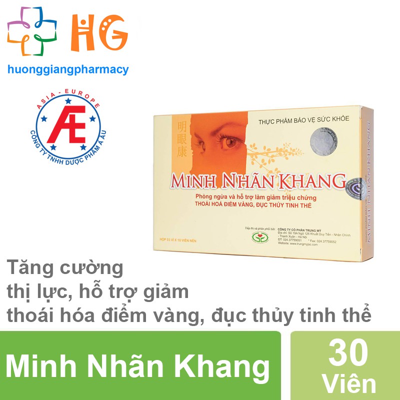 Minh Nhãn Khang - Giúp tăng cường thị lực. Hỗ trợ giảm thoái hóa điểm vàng, đục thủy tinh thể (Hộp 30 Viên)