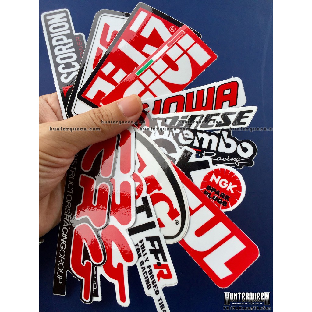 Bộ 13 logo đỏ trắng, decal dán xe máy, nón bảo hiểm.. Sticker chống nước, bền màu. Hình dán đẹp