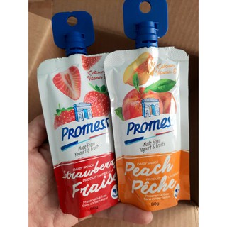 [5 túi Dâu + 5 túi Đào - date T10/2021] Sữa chua tiệt trùng Trái Cây Promess, 80g/túi