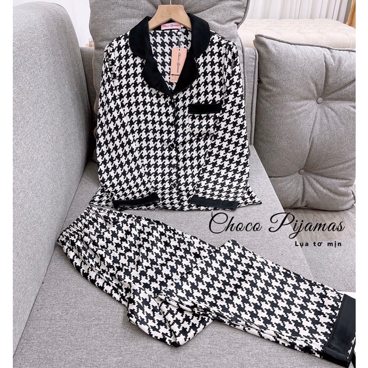 bộ lụa cao cấp bộ mặc nhà siêu đep bộ pyzama đẹp ảnh mẫu mặc thật hãng sam - choco - elegart
