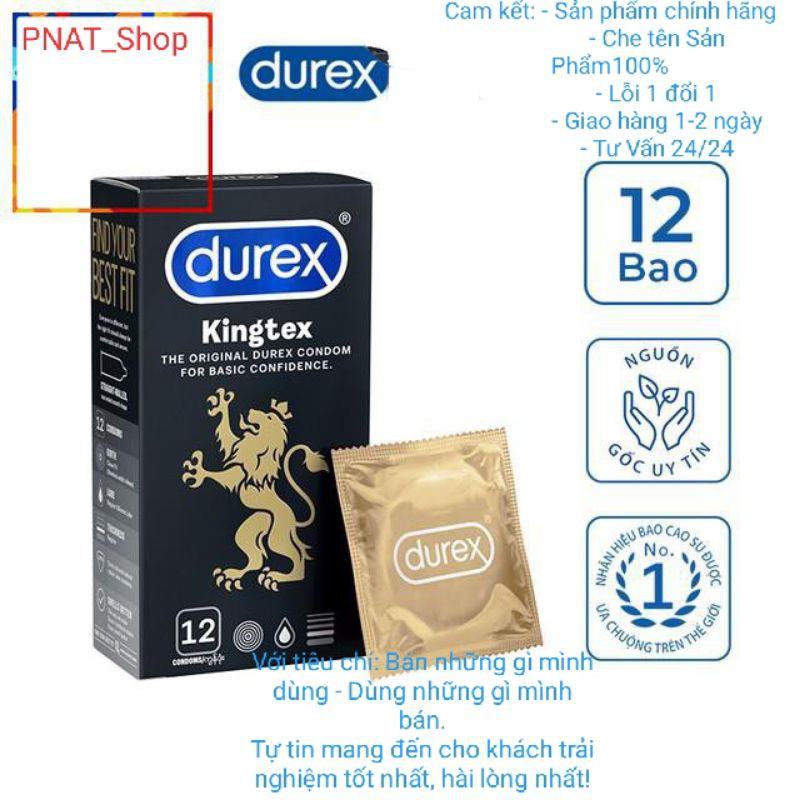 [KING DUREX] Bao cao su Durex Kingtex vừa vặn với kích thước người việt (12 bao/1 hộp bcs) + tặng 3 bao