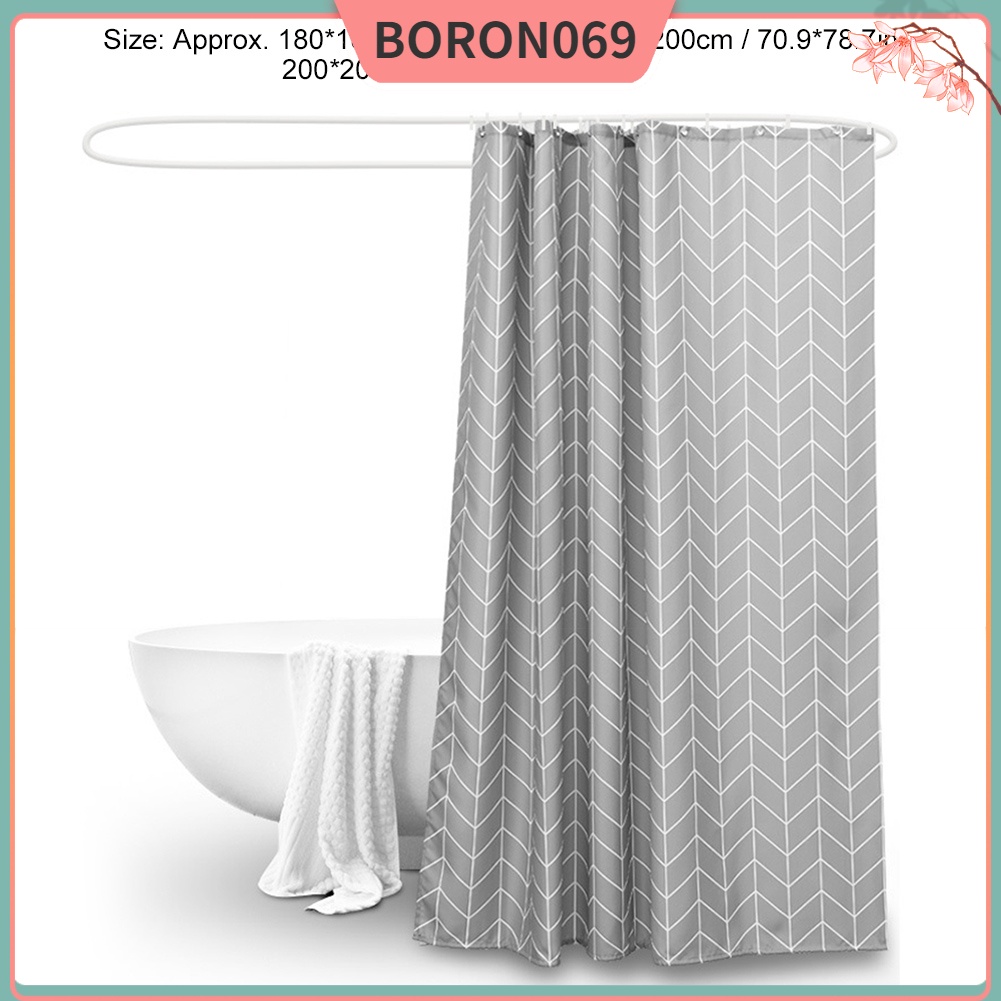 Boron069 Rèm Che Bồn Tắm Vải Dày Kẻ Sọc Chống Thấm Nước + Móc Treo Cho Nhà Tắm