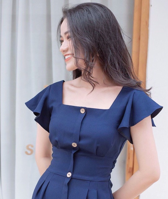 [Mã FATHANG5 giảm 10K đơn 50K] Đầm xanh cổ U tay bèo (kèm hình thật) | BigBuy360 - bigbuy360.vn