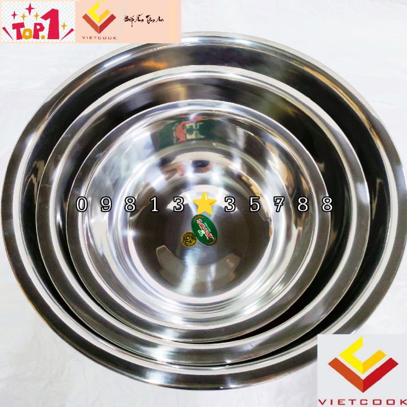 Thau chậu inox INOVI ft VIETCOOK loại dày size 20, 22, 24, 26, 28, 30, 32, 34, 36, 38, 40 cm