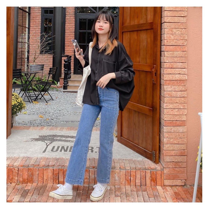 [Mã 11FASHIONSALE1 giảm 10K đơn 50K] Áo Sơ Mi Chỉ Nổi Nữ- Dáng Rộng Oversize, Sơ Mi Công Sở Túi Vuông Chất Lụa 2 Màu | BigBuy360 - bigbuy360.vn