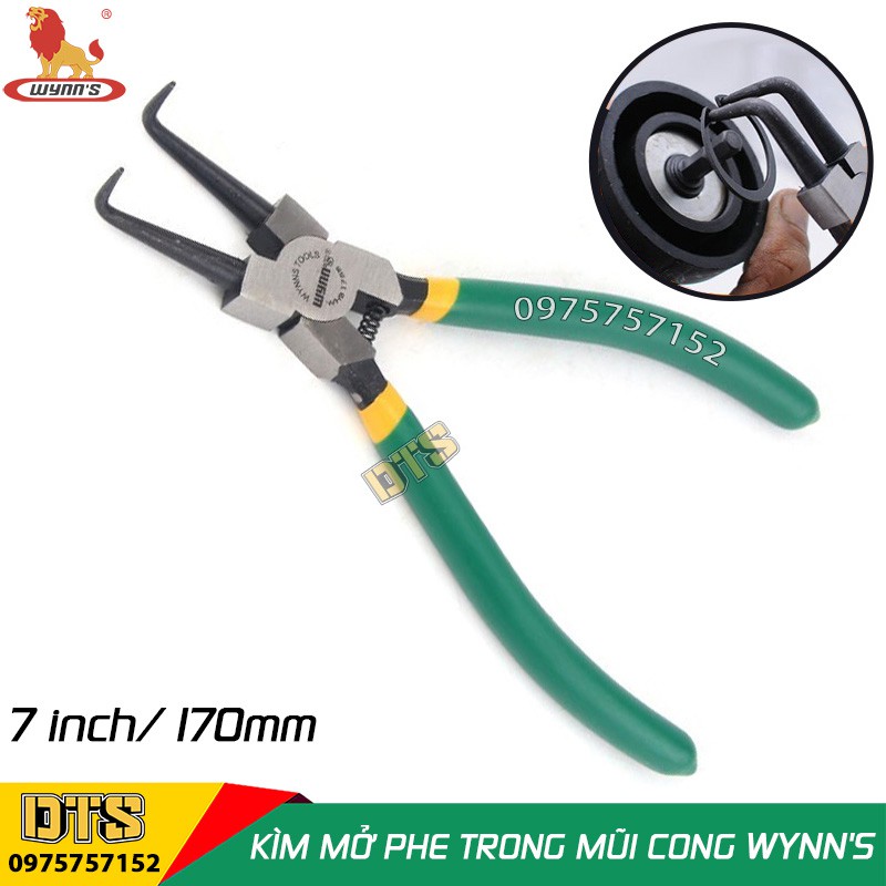 Kìm mở phe trong mũi cong công nghiệp WYNN'S 7 inch/ 170mm, kìm phanh thép Carbon cao cấp, kềm mở phe mũi cong mở trong