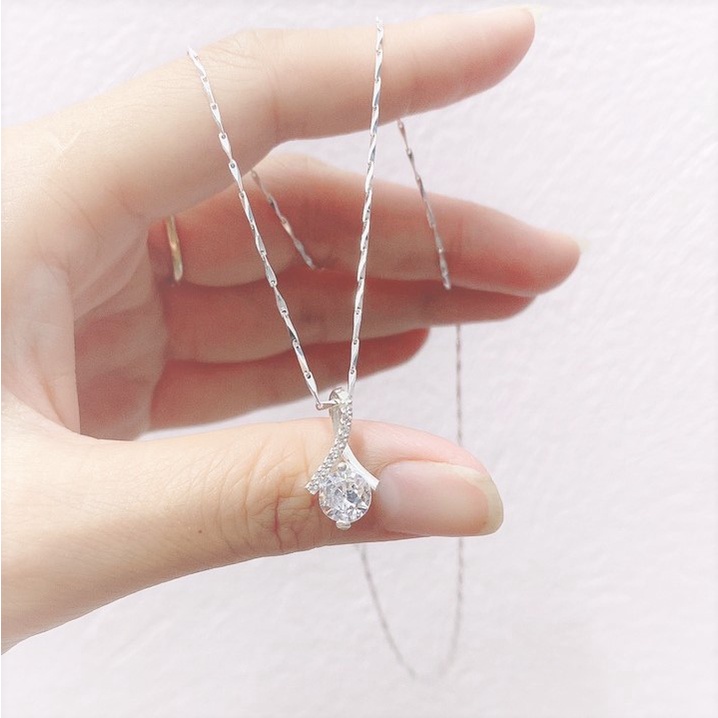 Dây chuyền nữ bạc ý mặt hình giọt lệ gắn đá - Trang sức bạc Evasilver