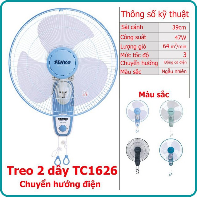 Quạt treo tường 2 dây SENKO TC1626, giao trong ngày tại Hà Nội bằng Grab.