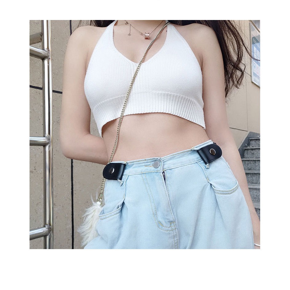 Thắt lưng thun co giãn cúc bấm 2 bên phối da- Dây nịt chun thun 2 bên thu nhỏ eo TTL139