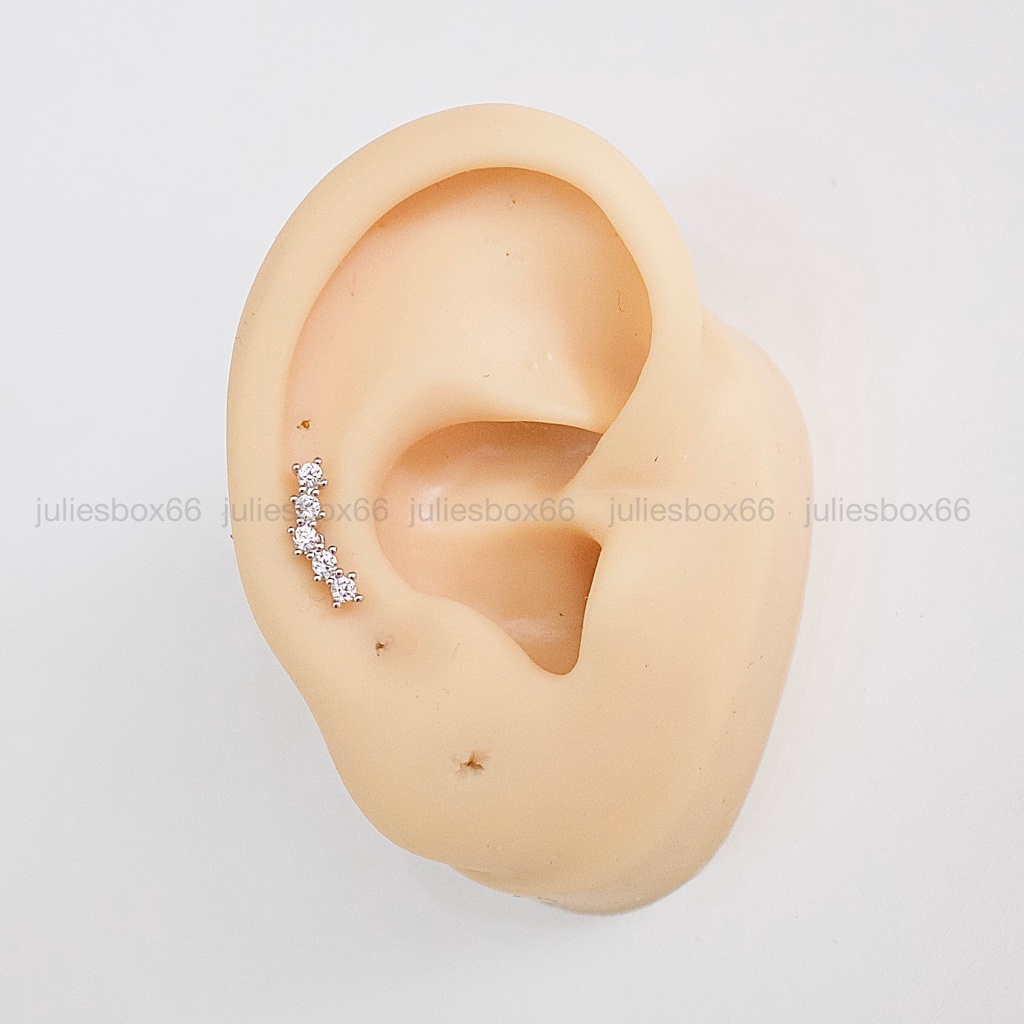 Khuyên Tai Vành Tai Xỏ Nam Nữ 5 ĐÁ NHỎ Unisex Titanium Thép Không Gỉ Không Ngứa Không Dị Ứng julies box