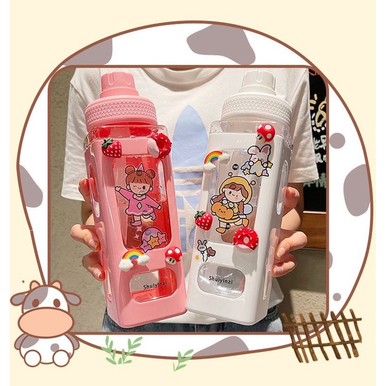 Bình nước thể thao bằng nhựa dung tích lớn chống rơi kèm ống hút tiện dụng cho học sinh