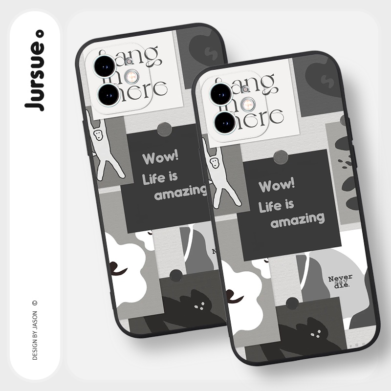 Ốp lưng JURSUE mềm chống bẩn hình độc lạ đen Cho iPhone 14 13 12 11 Pro Max SE 2020 X XR XS 8 7 ip 6S 6 Plus Y2237