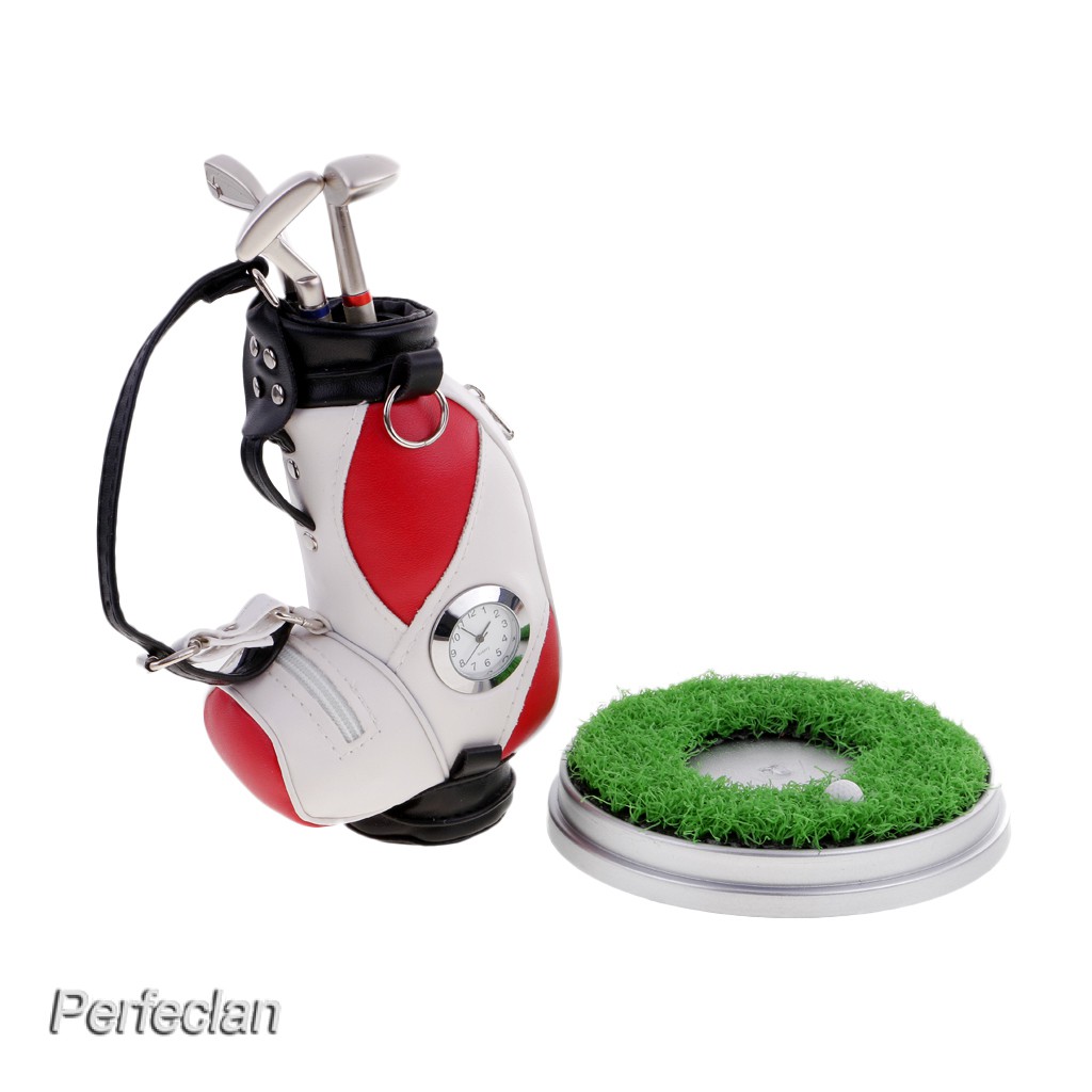 Giá Đỡ Túi Đựng Bút &amp; Đế Cỏ &amp; 3 Gậy Đánh Golf Để Bàn Trang Trí