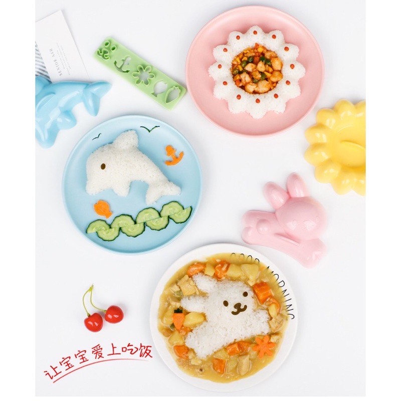 Set 4 khuôn làm cơm bento CÁ HOA THỎ .. - Khuôn cơm bento cho bé