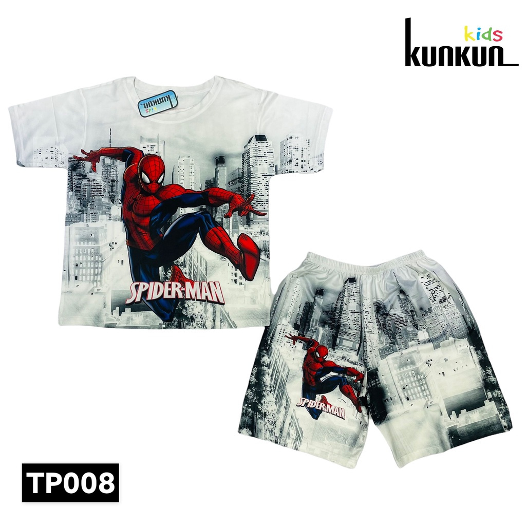Quần áo bé trai Thun lạnh in hình Người Nhện spiderman Kunkun Kid TP008 - Đồ bộ trẻ em size đại từ 10-60kg