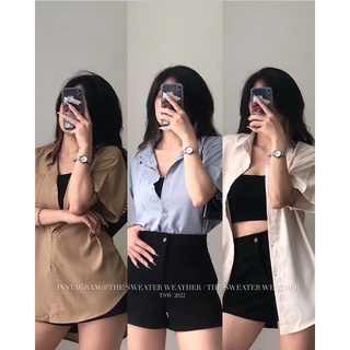 Áo sơ mi cộc tay chất voan trượt túi bên the.sweaterweather TSW
