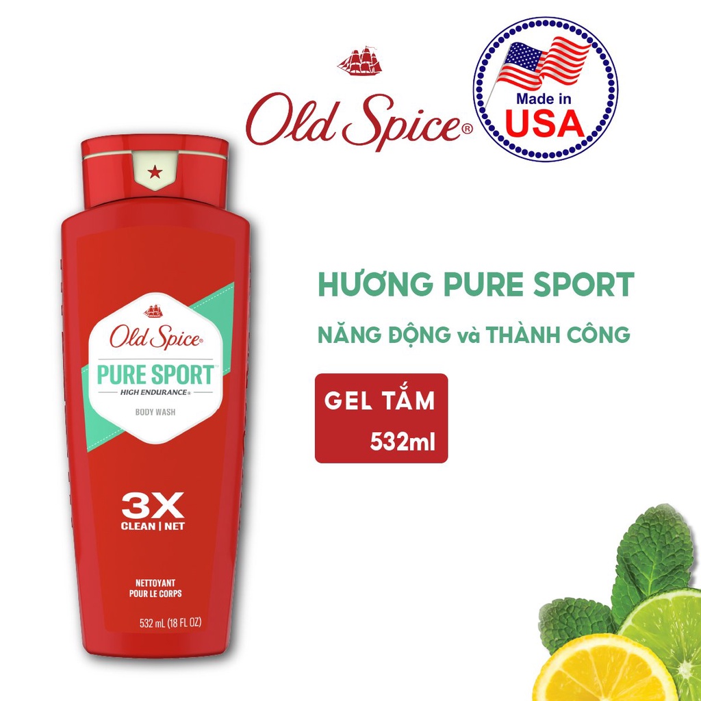 Sữa tắm Old Spice Pure Sport - 532ml | Mùi hương Thể Thao | Chính hãng USA