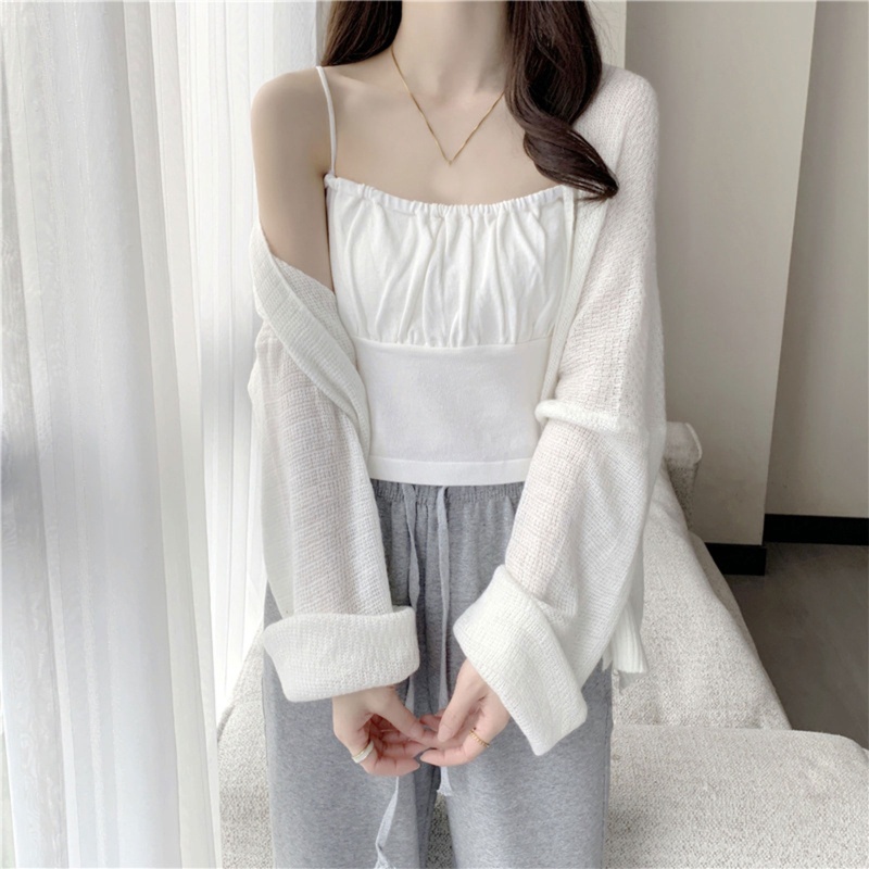 Áo Croptop Hai Dây Màu Trơn Dáng Ôm Thời Trang Mùa Hè Quyến Rũ Cho Nữ