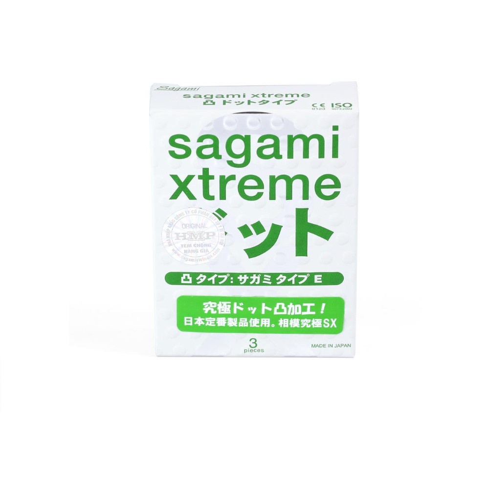 Hộp 3 bao cao su gân gai Sagami Extreme White, bcs xuất xứ Nhật Bản