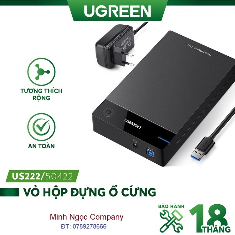 Hộp đựng ổ cứng HDD BOX 3,5&quot; SATA USB 3.0 Hỗ Trợ HDD 10TB chính hãng UGREEN 50422 bảo hành 18 tháng