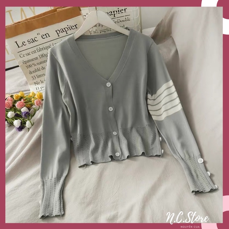 Áo Khoác Len Cardigan Mỏng Kẻ Tay