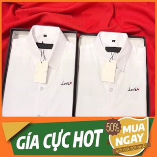 ƯU ĐÃI. QUẢNG CHÂU ODER CHÍNH HÃNG TẬN GỐC áo sơmi thêu chữ Love nam nữ tay dài cổ bẻ HOT HOT