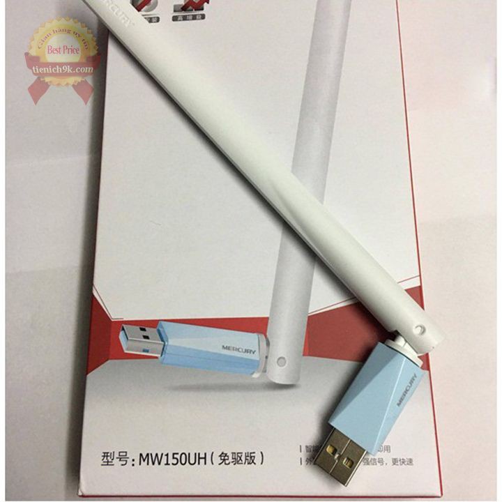 Bộ đầu USB thu phát sóng wifi tốc độ cao Mercury MW150UH có 1 râu anten không dây và repeat cho máy tính PC laptop