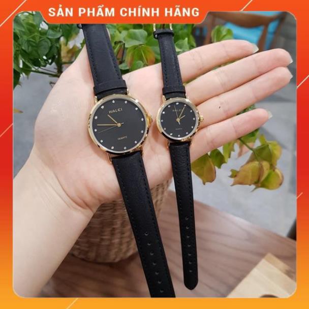 Hot!!! Đồng hồ đôi nam nữ Halei dây da đen mặt ngọc chính hãng Tony Watch 68 giá re