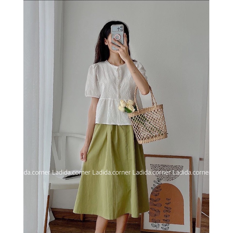 Chân váy kaki dài 1 cúc