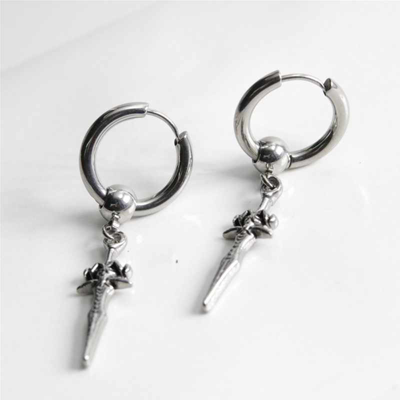 Khuyên Tai Tròn Bằng Thép Không Gỉ Mặt Thánh Giá Cho Nam Và Nữ