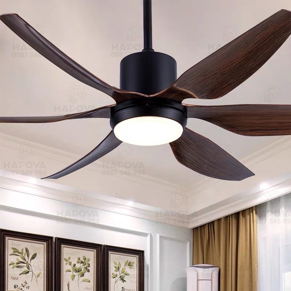 Quạt trần 6 cánh sải dài 1m35 có điều khiển từ xa 5 tốc độ gió HAPOVA KHAZIC 8052