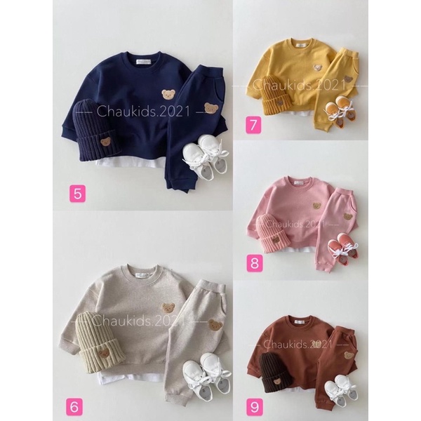 Bộ cotton zip thêu gấu cho bé