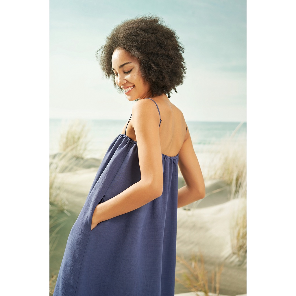 Đầm hai dây nhún ngực KHÂU BY CQ Deepblue