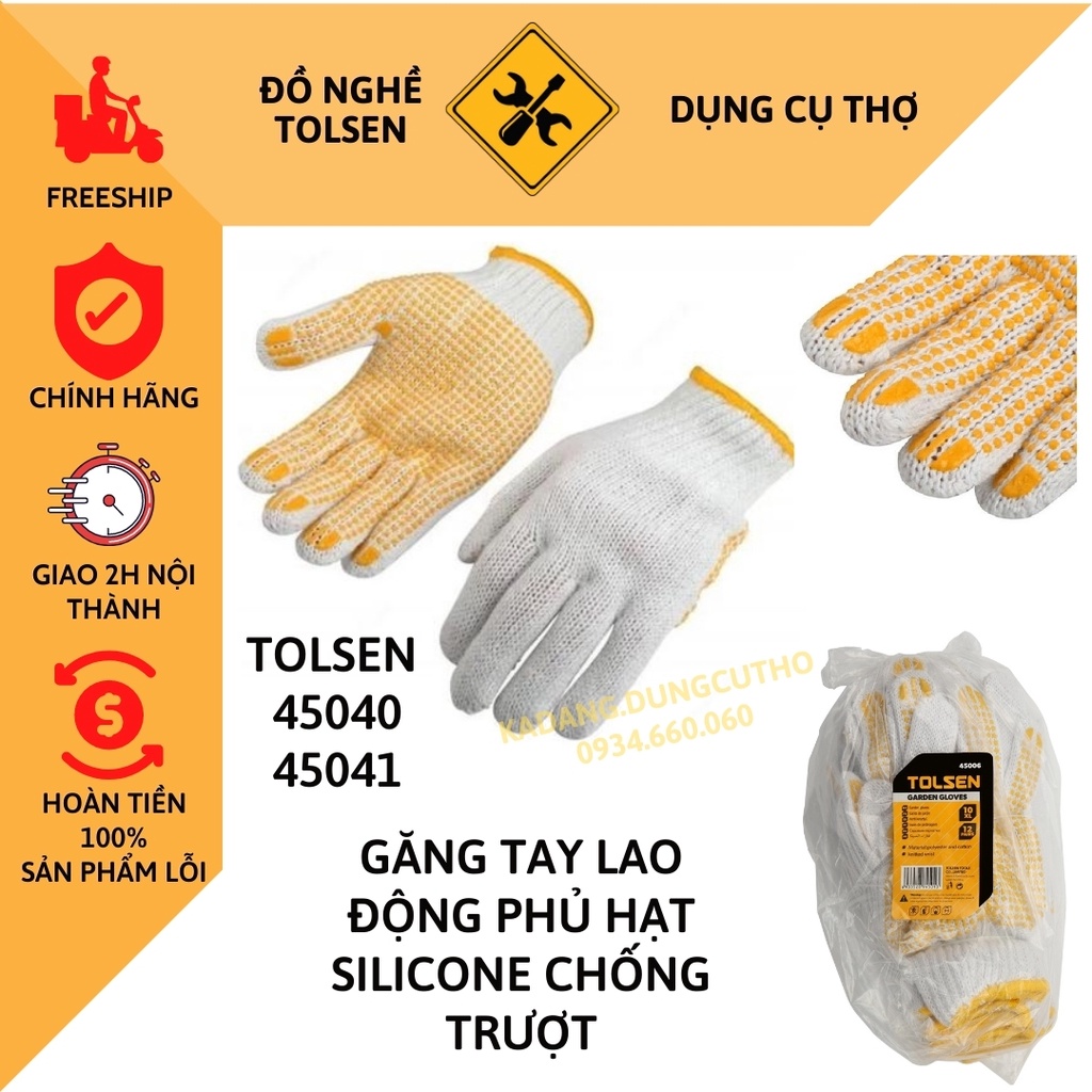 găng tay vải, bao tay vải sợi có hạt cao su chống trượt tolsen 45006 knitted garden gloves