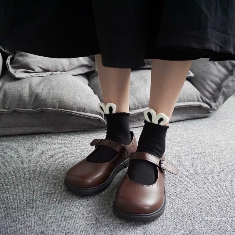 Xixi Tất Cotton Ngắn Màu Trơn Đính Tai Thỏ 3D Phong Cách Harajuku Nhật Bản Cho Nữ