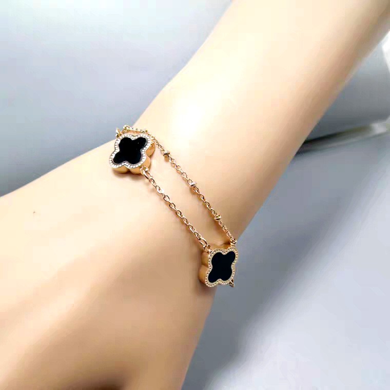 Lắc Chân Một Mặt Đính Đá Mã Não Trắng Đen Đơn Giản Thời Trang Hàn Quốc Cho Nữ