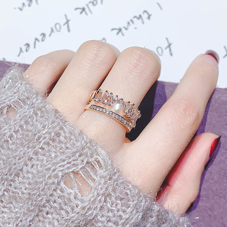 【Blue Diamond】Korean-Style Simple Forefinger Ring Knuckle Ring  Students Fashion Zircon Luxury Japanese And Korean-Style Open Ring