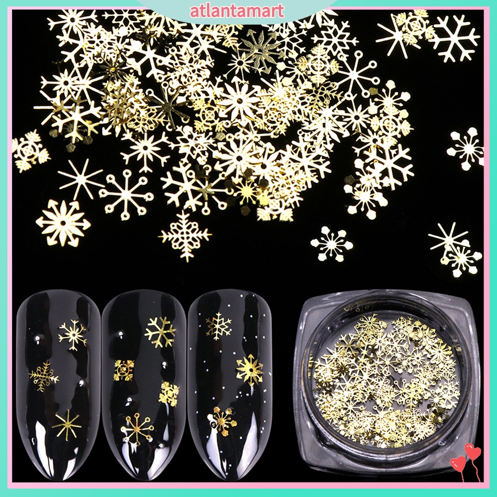 [Hàng mới về] Hộp 90 kim sa màu vàng hình bông tuyết siêu mỏng dành cho trang trí móng tay nghệ thuật