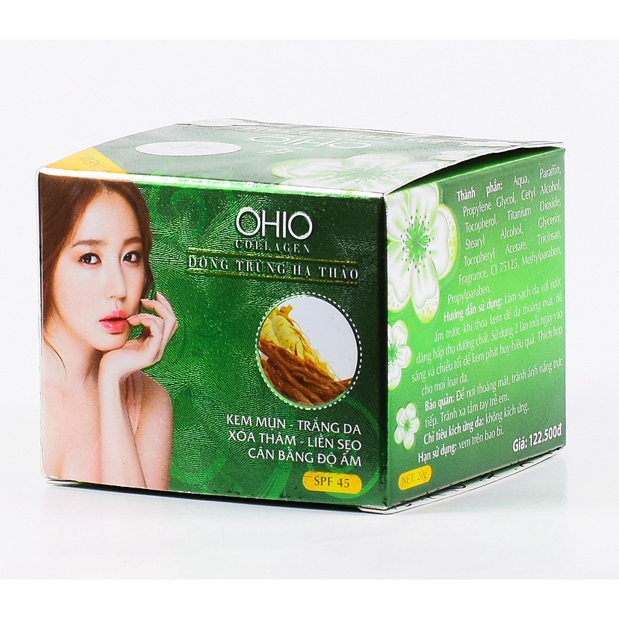 Kem mụn trắng da xóa thâm liền sẹo cân bằng độ ẩm OHIO đông trùng hạ thảo dành cho da dầu 20g