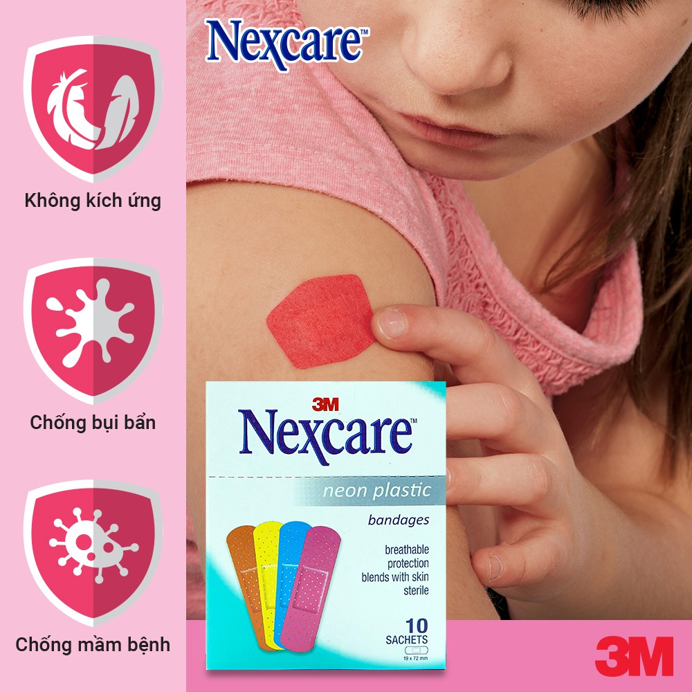 Băng Keo Cá Nhân Nexcare Neon Plastic Bandages Màu Ngẫu Nhiên 9 Miếng