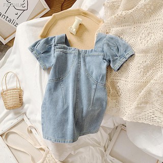 Đầm denim ngắn tay phong cách hàn quốc 2020 dành cho bé gái