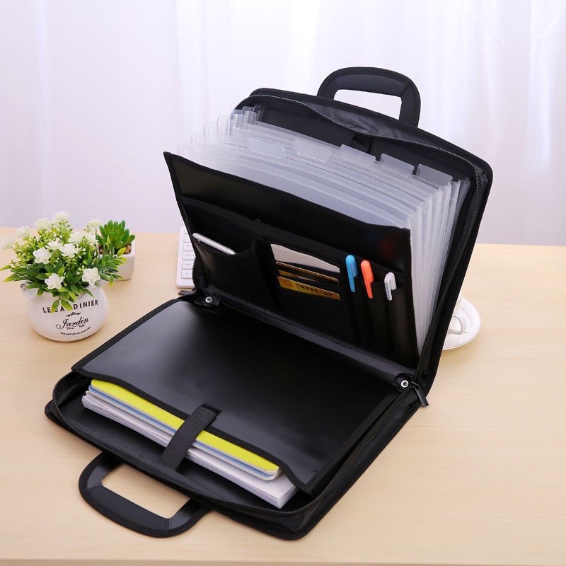 Túi Đựng Tài Liệu Bằng Vải Canvas Dày Dặn Nhiều Ngăn Có Khóa Kéo Cho Nam Và Nữ