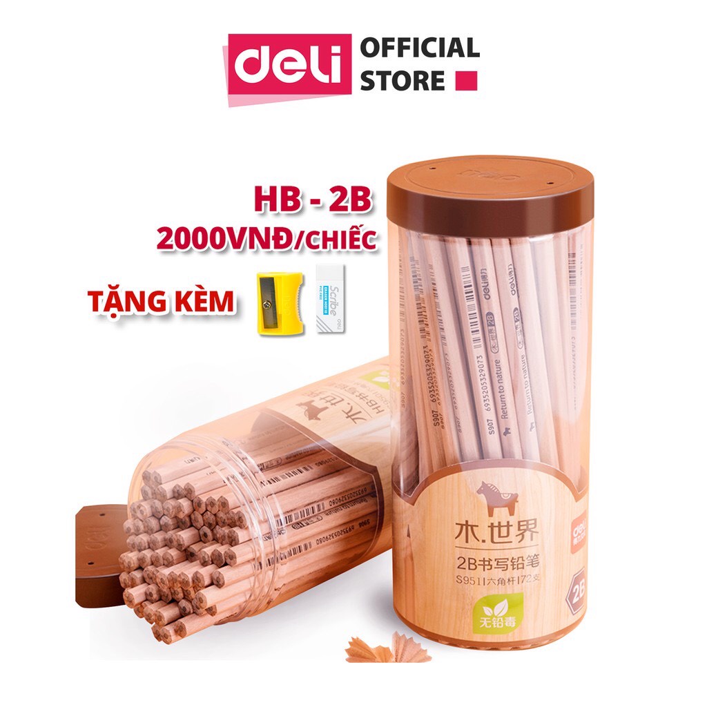 ộp 30 bút chì lục giác/tam giác Deli - HB/2B thân gỗ tự nhiên an toàn cho người sử dụng, vẽ mỹ thuật phác thảo - S941