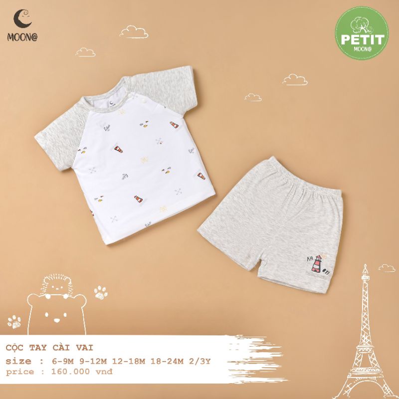 Moon -  Bộ cộc cài vai Moon vải petit mềm mát họa tiết xinh yêu cho bé 6m-3y
