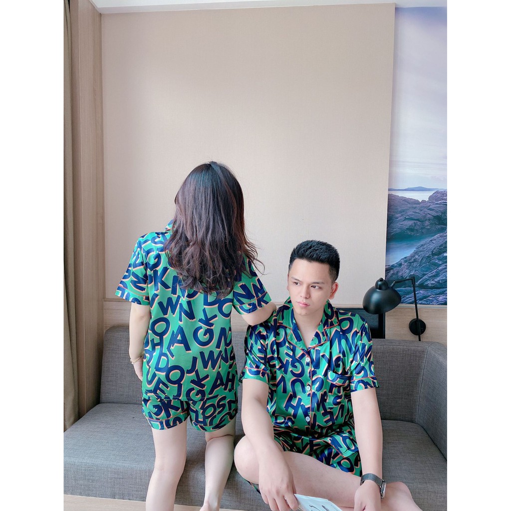 Bộ Đồ Ngủ Tay Ngắn Vải Lụa In Hoạt Hình Màu Trơn Kiểu Hàn Quốc Thời Trang Mùa Hè Cho Các Cặp Đôi