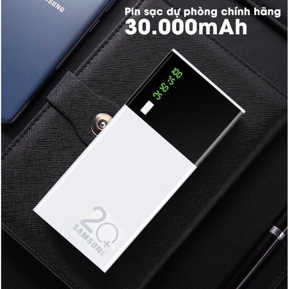 Sạc Dự Phòng 20000mAh Tích Hợp Sạc Nhanh Fast Charge Mặt Kính hiển thị pin. 2USB Có Đèn nhỏ gọn tiện lợi
