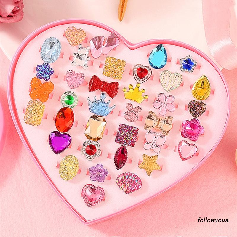 Set 36 Nhẫn Đính Đá Sáng Bóng Có Thể Điều Chỉnh Phong Cách Cố Định