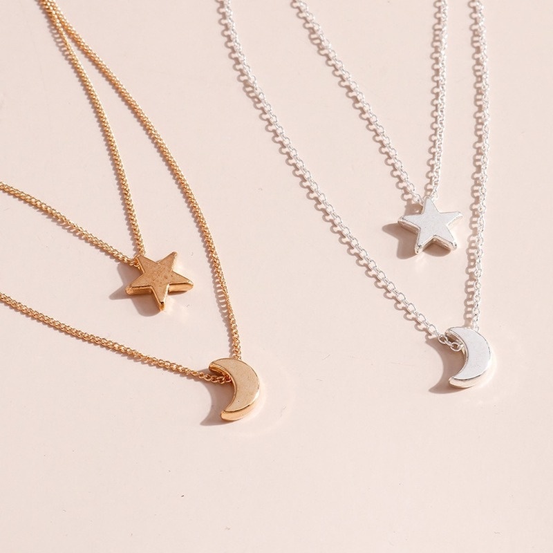 MANYUE Vòng cổ hai lớp hình mặt trăng ngôi sao phong cách Hàn Quốc xinh xắn cho nữ