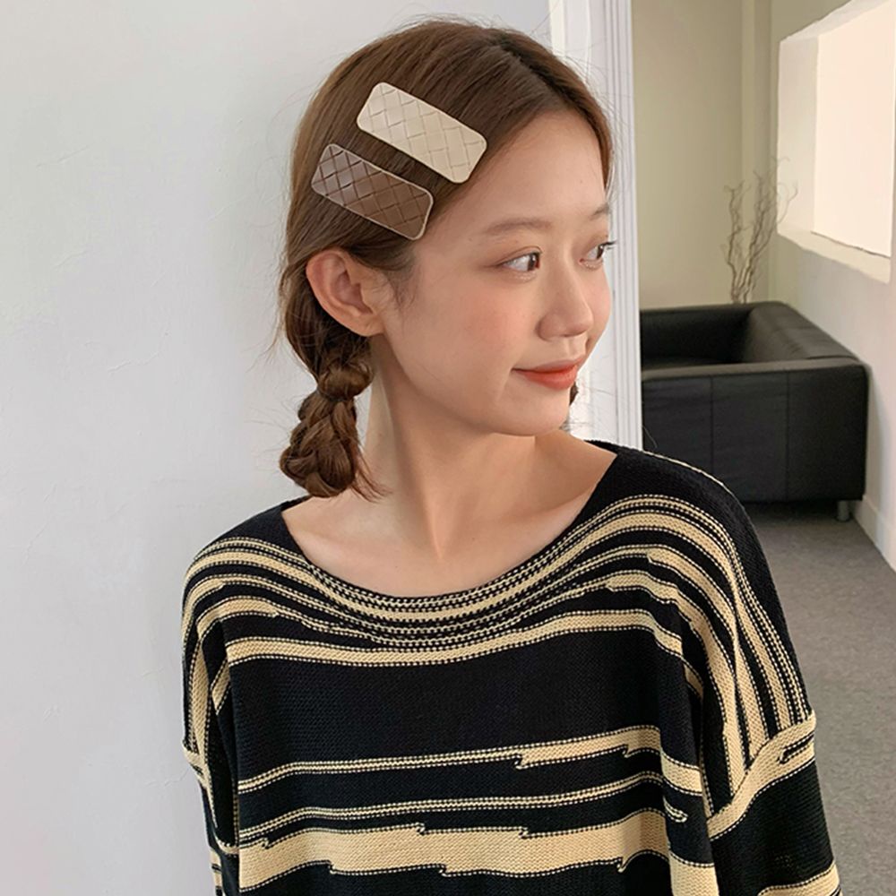 Kẹp tóc bện dây da nhân tạo phối hợp kim màu trơn phong cách Hàn Quốc cổ điển thời trang cho nữ