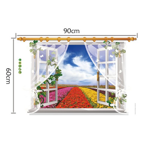 Decal trang trí khung cửa sổ 3D vườn hoa lớn xinh đẹp